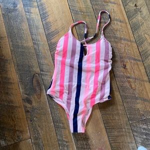 Striped one piece swim suit